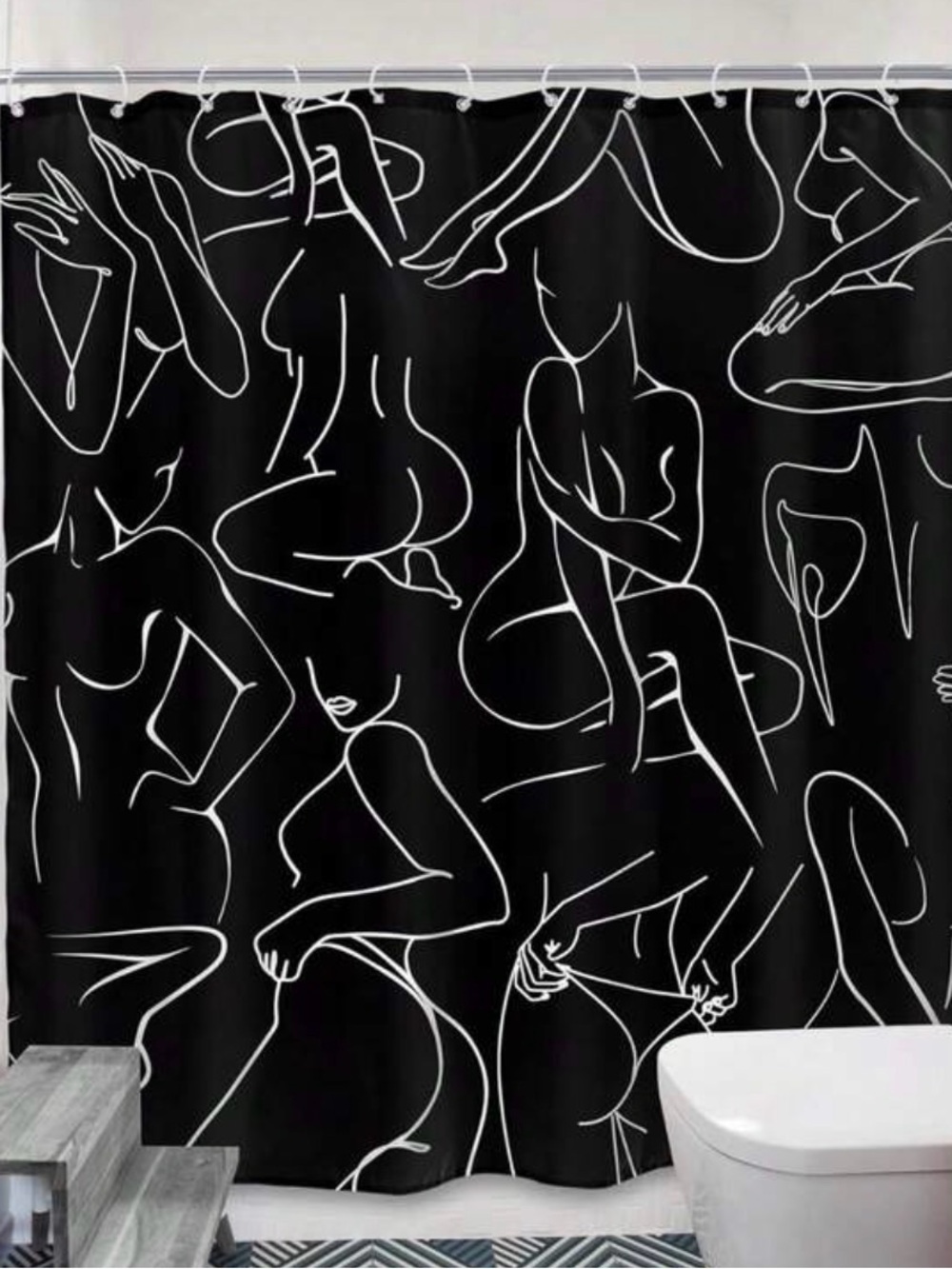 Modern Black & White Line Art Shower Curtain
